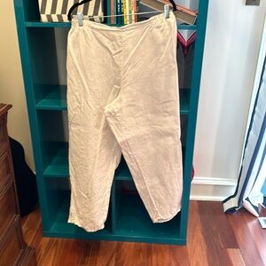 Flax, large white or milkshake tapered leg pants with partial flat front